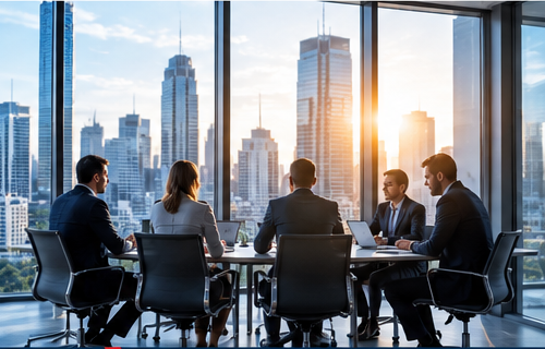 Business team meeting in a city office