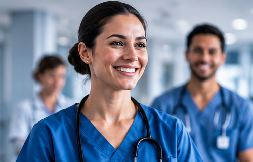 Healthcare professionals in a clinical workplace